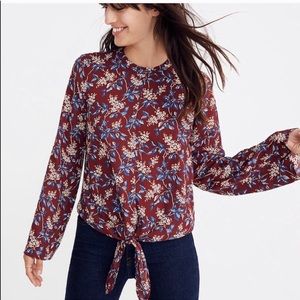 Madewell maroon and blue floral top tie front